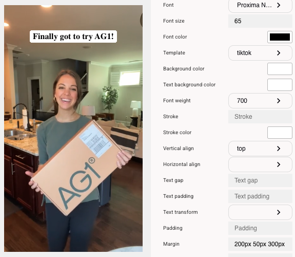Text overlay editor with font, size, and styling customization options